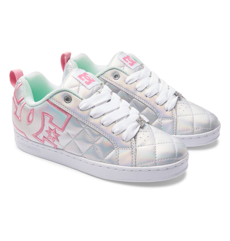 Basket DC Shoes France Court Graffik SE Blanche Metal Argent Rose Femme | MEG-1703368