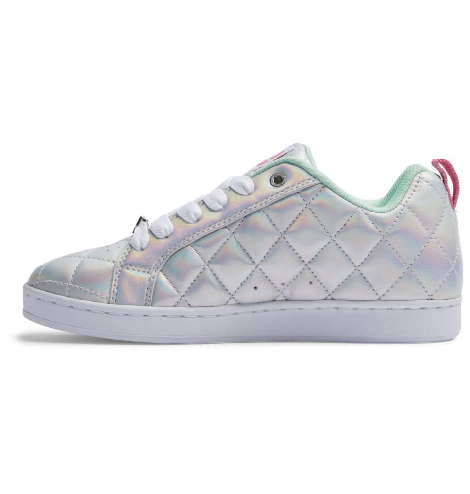 Basket DC Shoes France Court Graffik SE Blanche Metal Argent Rose Femme | MEG-1703368