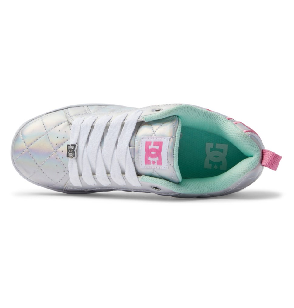 Basket DC Shoes France Court Graffik SE Blanche Metal Argent Rose Femme | MEG-1703368